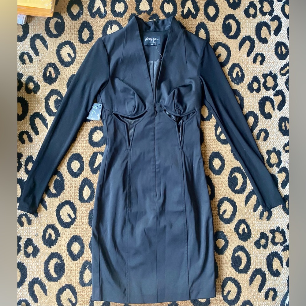NWT Nasty Gal Sexy Cut-Out Little Black Pencil Bondage Dress XXS